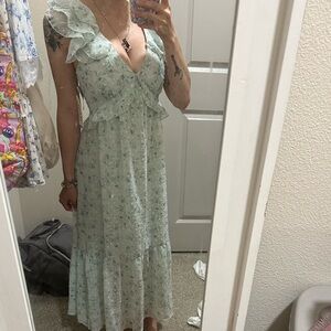 Trixxi Mint Green Floral Ruffle Midi Dress